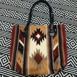 Southwestern Boho blanket style wool carpet tote